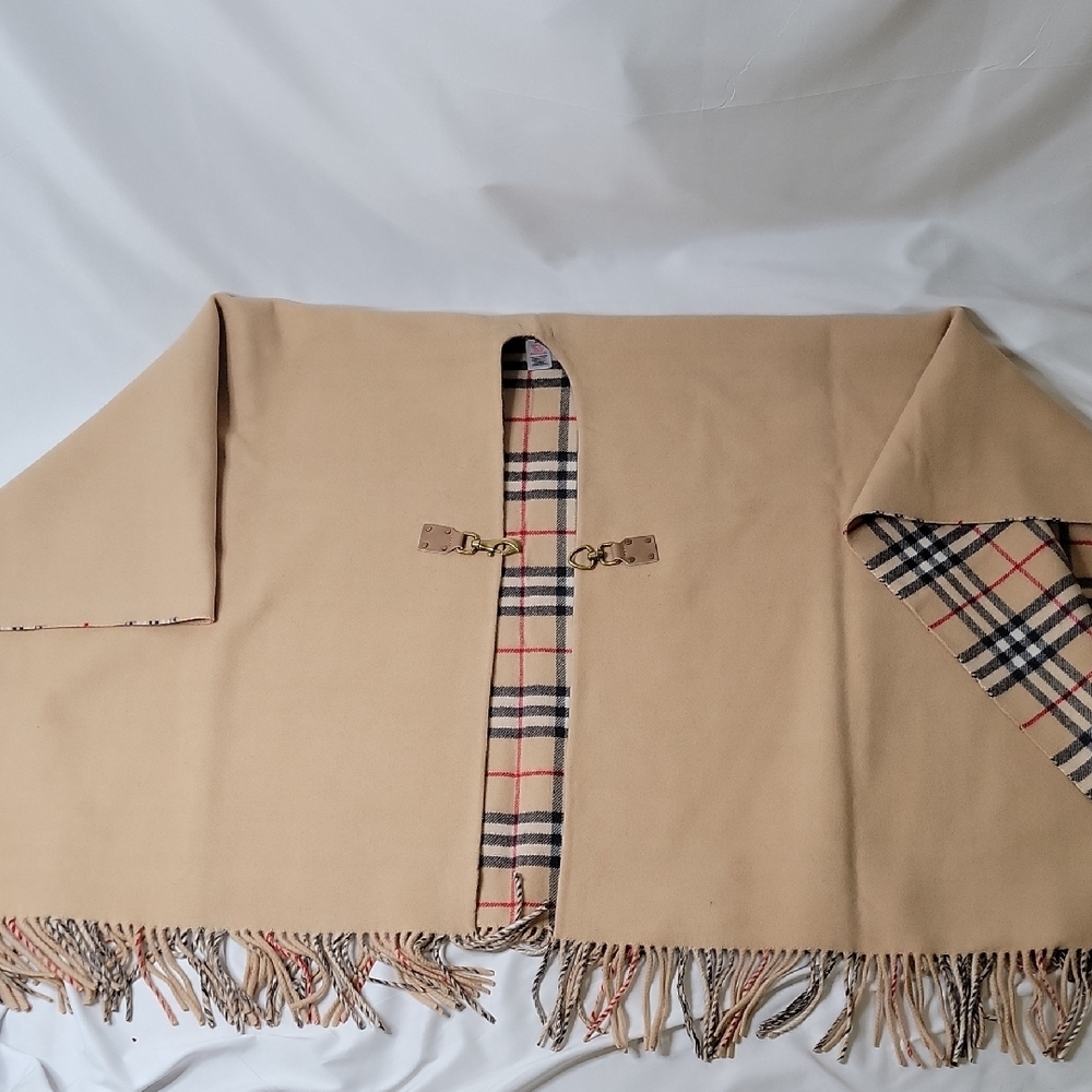 Burberry Beige Poncho with Plaid Detail